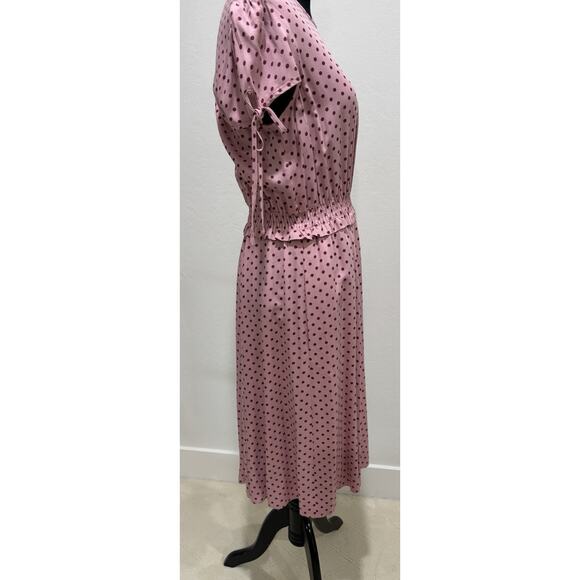 Gal Meets Glam Pink Polka Dot Corinne Smocked Waist Midi Dress Size 4 - Picture 4 of 7